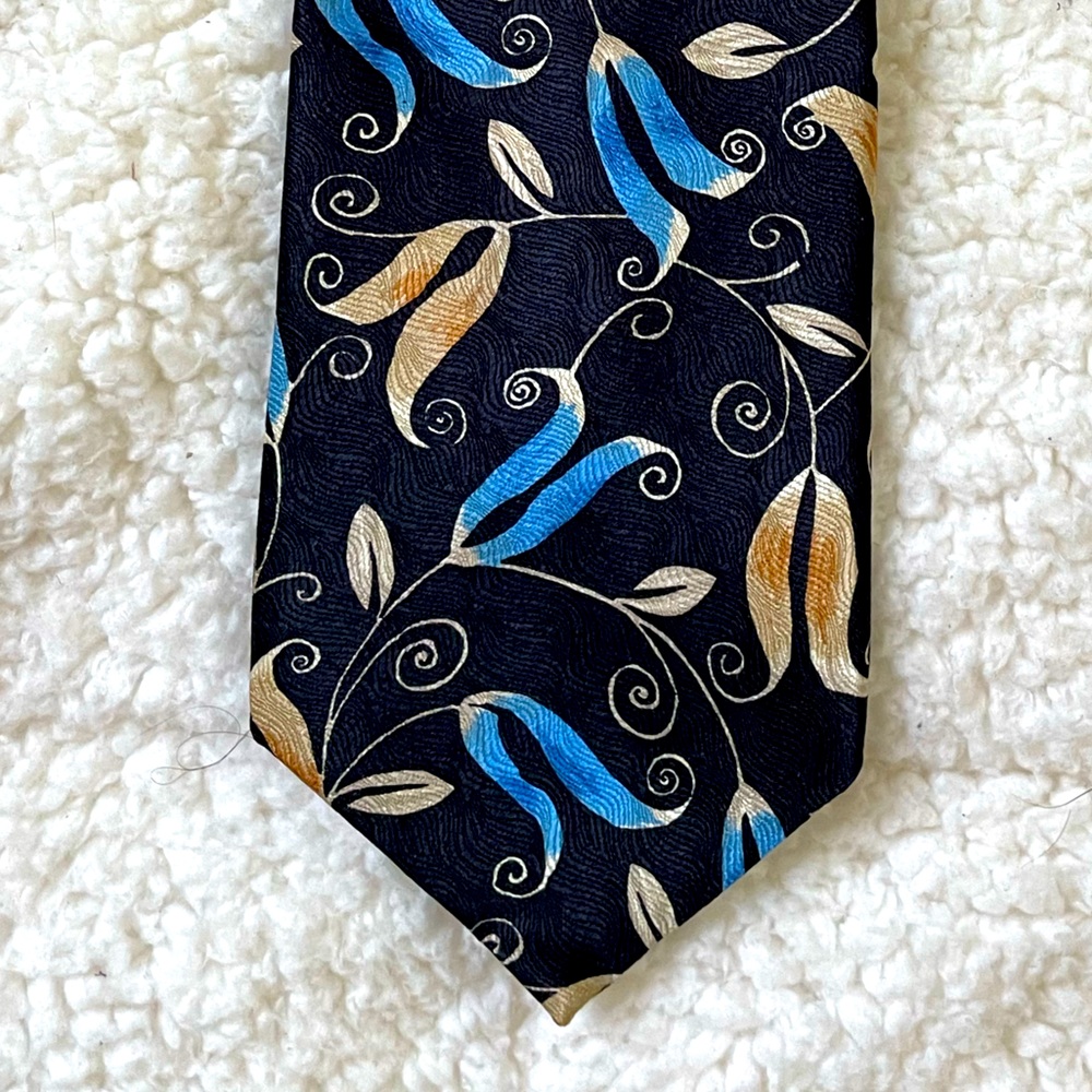 Dion Collection Silk Black Cobalt Blue Tie